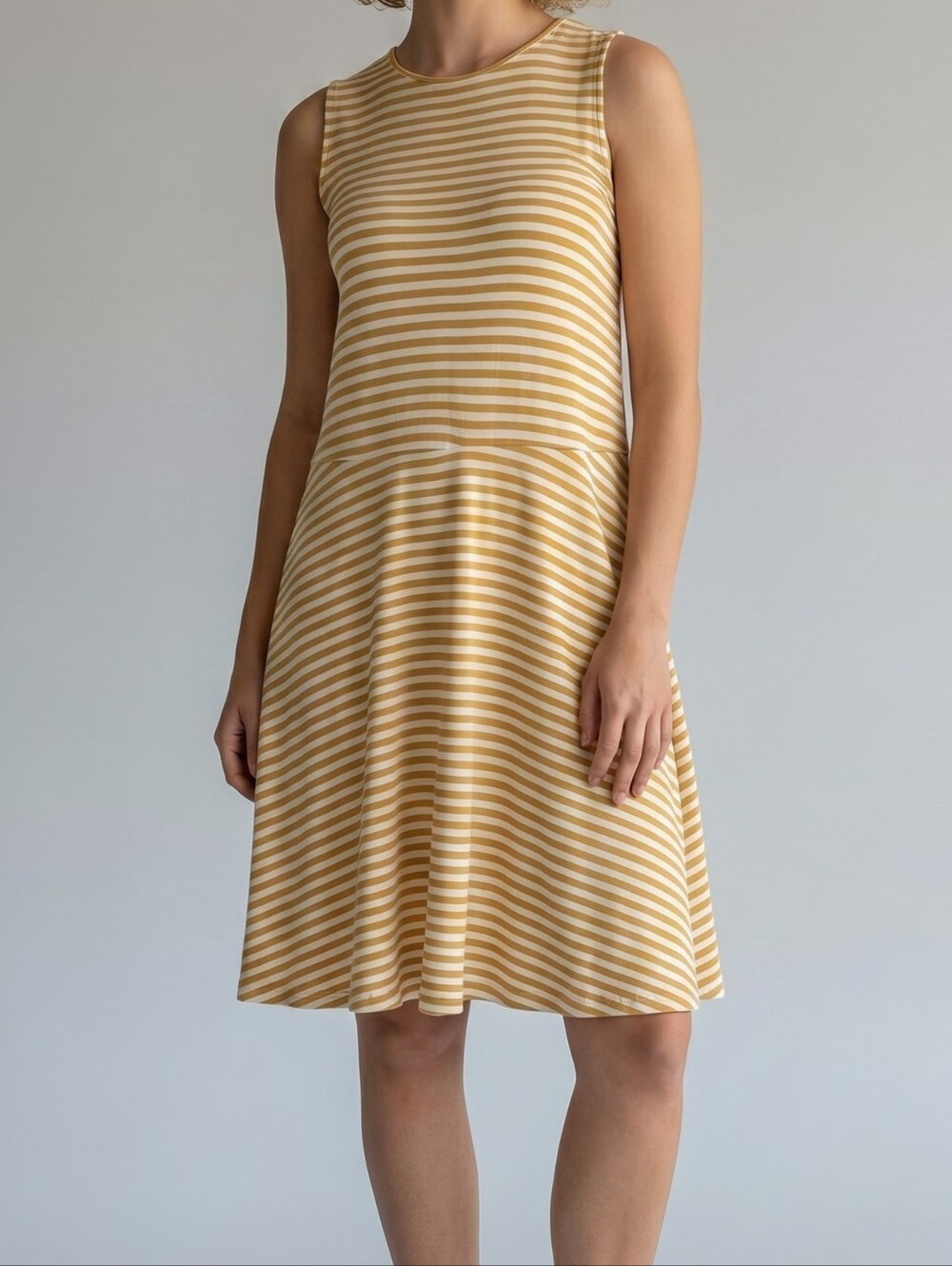 C'Est 1946 Sleeveless Golden Yellow Stripe Swing Dress S